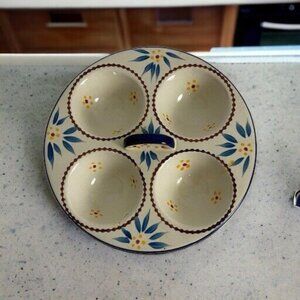 Temptations by Tara Old World Blue 4 Section Condiment Dip Tray Serving Dish